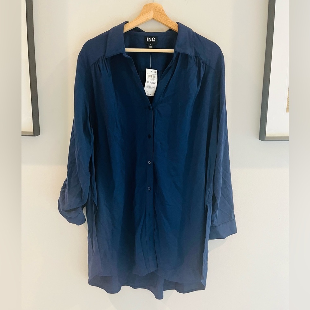 INC International Concepts women’s Deep Blue oversized Casual Shirt